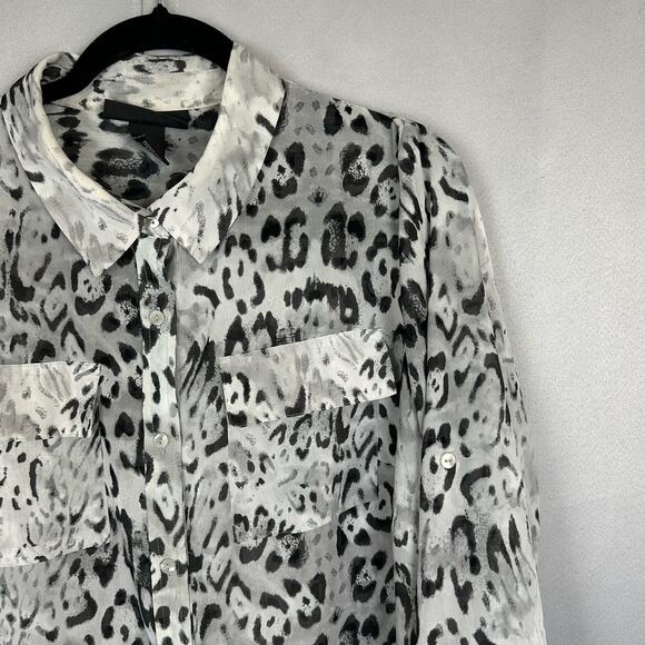 Women's Lane Bryant Black White Animal Print Sheer 3/4 Sleeve Button Up - 14/16 - Picture 3 of 5